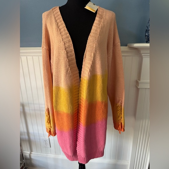 NWT DX Collection Vibrant Gradient Open Cardigan ~ Large~ fringe sleeve - Picture 1 of 10